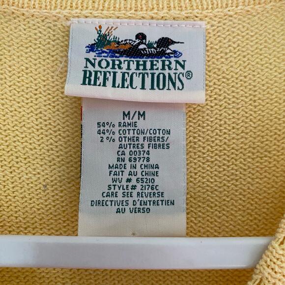 Vintage Knit Sweater Cardigan Northern Reflections Yellow Flower Womens Size Med - Picture 3 of 7